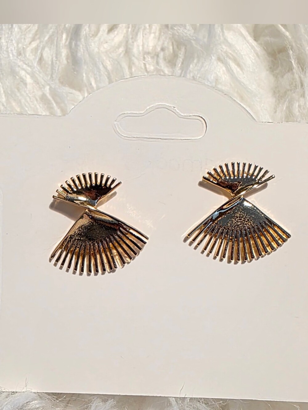 Gold Fan Statement Stud Earrings - Women Jewelry